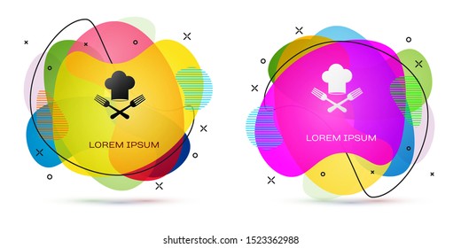 Color Chef hat and crossed fork icon isolated on white background. Cooking symbol. Restaurant menu. Cooks hat. Abstract banner with liquid shapes. Vector Illustration