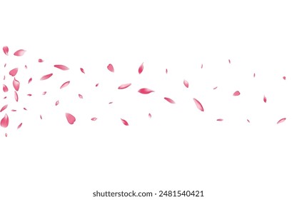 Color Cherry Petal Vector White Background. Purple Summer Rose Petal Design. Lotus Petal Fall Template. Dream Peach Petal Frame.