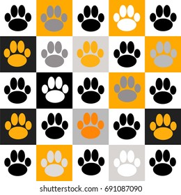 Color chessboard with dog paws. Vector illustration.