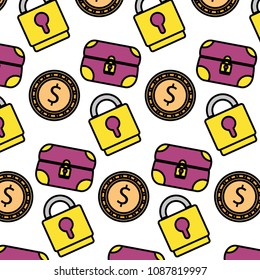 color chest with gold coins and padlock background