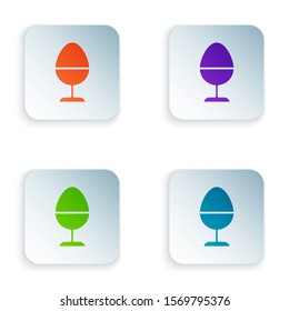 Color Chicken egg on a stand icon isolated on white background. Set icons in square buttons. Vector Illustration