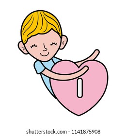 color child boy sleeping with heart padlock