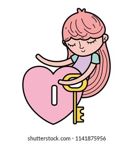 color child girl sleeping with heart padlock and key