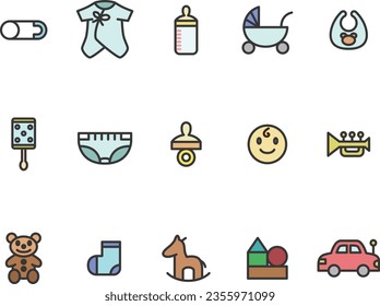 Color childcare baby products illustration icon set