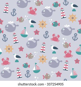 color childish cartoon vector nautical seamless pattern