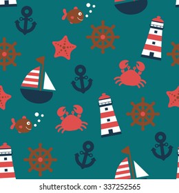 color childish vector nautical seamless pattern