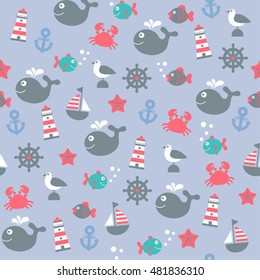 color childish vector nautical seamless pattern