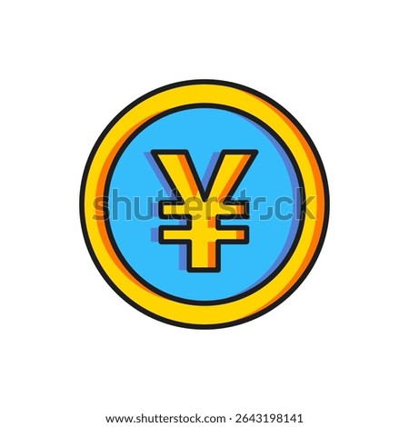 Color Chinese Yuan currency symbol icon isolated on white background. Coin money. Banking currency sign. Cash symbol. Flat filled outline style with shadow. Vector