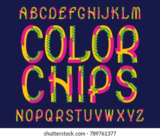 Color Chips typeface. Colorful font. Isolated english alphabet.