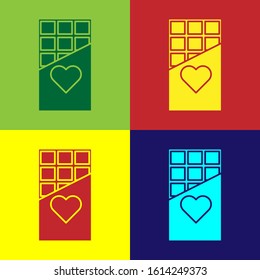 Color Chocolate bar icon isolated on color background. Valentines day symbol.  Vector Illustration