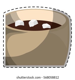 Color chocolate cup with marshmallow image icon, vector illustration