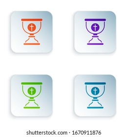 Color Christian chalice icon isolated on white background. Christianity icon. Happy Easter. Set colorful icons in square buttons. Vector Illustration
