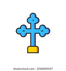 Color Christian cross icon isolated on white background. Church cross. Flat filled outline style with shadow. Vector