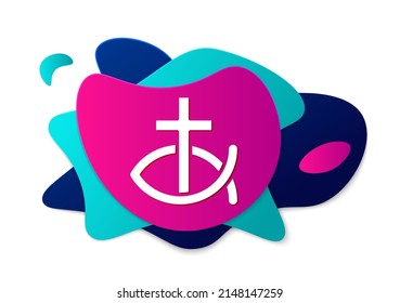 Color Christian fish symbol icon isolated on white background. Jesus fish symbol. Abstract banner with liquid shapes. Vector