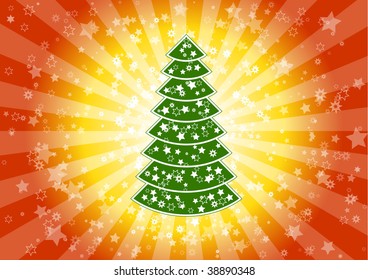Color christmas background with tree.