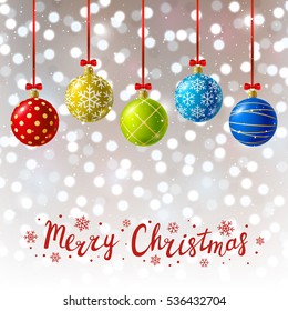 Color Christmas balls on shiny background