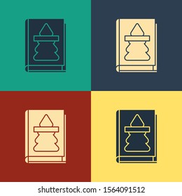 Color Christmas book cover or flyer template icon isolated on color background. Merry Christmas and Happy New Year. Vintage style drawing. Vector Illustration