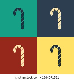 Color Christmas candy cane with stripes icon isolated on color background. Merry Christmas and Happy New Year. Vintage style drawing. Vector Illustration