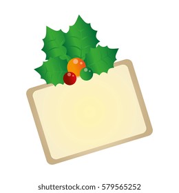 color christmas card with holly leaves