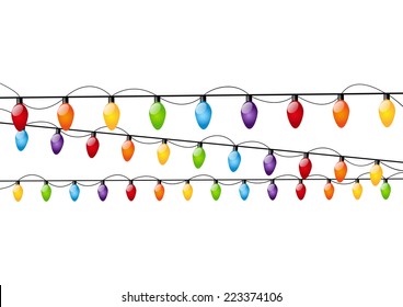 Color Christmas light bulbs on white 