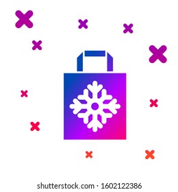 Color Christmas paper shopping bag icon isolated on white background. Package sign. Merry Christmas and Happy New Year. Gradient random dynamic shapes. Vector Illustration