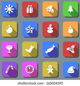 Color Christmas plain vector icons with shadow effect.