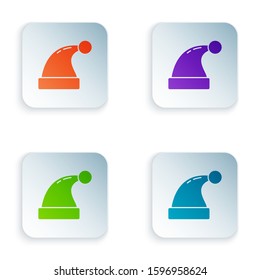 Color Christmas Santa Claus hat icon isolated on white background. Merry Christmas and Happy New Year. Set icons in square buttons. Vector Illustration
