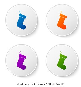 Color Christmas sock icon isolated on white background. Set color icon in circle buttons. Vector Illustration