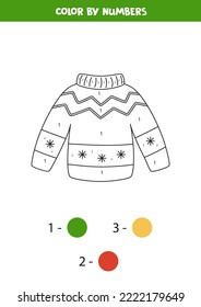 Color Christmas sweater by numbers. Coloring page for kids. 