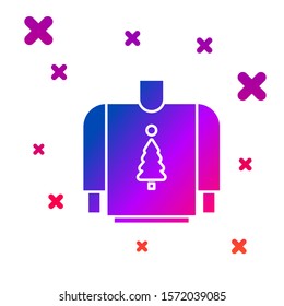 Color Christmas sweater with norwegian ornaments and holidays decorations icon isolated on white background. Knitted winter jumper. Gradient random dynamic shapes. Vector Illustration