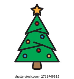 Icono de árbol de Navidad de color con trazo editable – Ilustración vectorial lineal