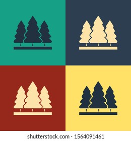 Color Christmas trees icon isolated on color background. Merry Christmas and Happy New Year. Vintage style drawing. Vector Illustration