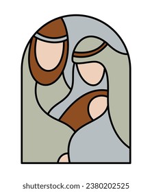 Color Christmas Vector Christian icon religious Nativity Scene of baby Jesus with Mary and Joseph. Logo illustration sketch. Doodle hand drawn isolated