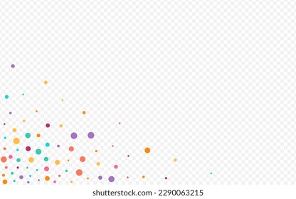 Color Circle Abstract Vector Transparent Background. Flying Polka Design. Celebration Rain Pattern. Rainbow Dust Decoration Postcard.