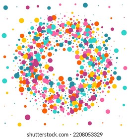 Color Circle Abstract Vector White Background. Independence Rain Design. Happy Confetti Texture. Bright Polka Celebrate Banner.