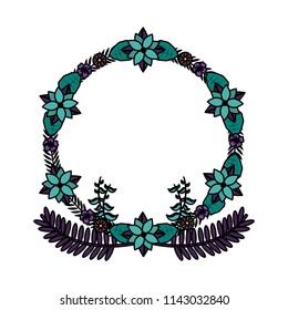 color circle branches with exotic leaves and flowers