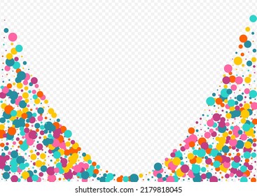 Color Circle Carnaval Vector Transparent Background. Fun Polka Backdrop. Invitation Round Texture. Rainbow Dot Happy Wallpaper.