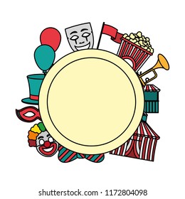 color circle emblem with carnival entertainment party