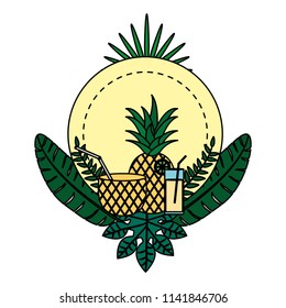 color circle emblem with delicious pineapple fruit