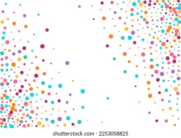 Color Circle Flying Vector White Background. Celebrate Dot Pattern. Christmas Rain Card. Rainbow Confetti Celebration Backdrop.