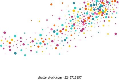 Color Circle Happy Vector White Background. Abstract Polka Invitation. FallingFestive Dust Pattern. Bright Dot Independence Banner.