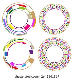 Color circle icon. Text ring pattern. Abstract round shape. Letter loop symbol.
