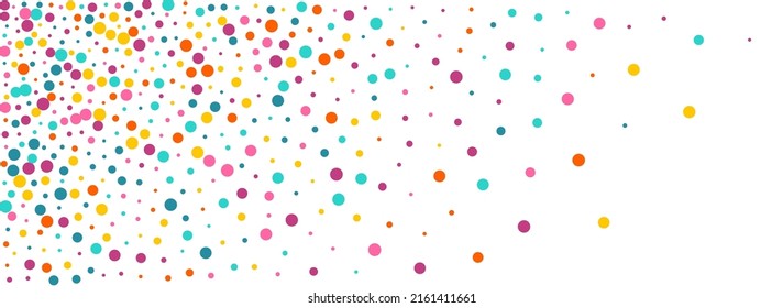 Color Circle Independence Vector Panoramic White Background. Flying Confetti Card. Celebrate Dot Texture. Rainbow Round Carnaval Wallpaper.