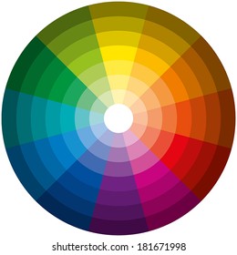 Color Circle Light Dark - Twelve basic colors in a circle, graduated from the brightest to the darkest gradation. Isolated vectors on white background.