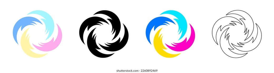 Conjunto de iconos del logotipo del círculo de color. Símbolos vórtice. Logo abstracto moderno. Ilustración vectorial aislada en fondo blanco.