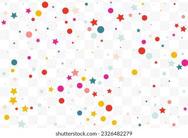 Color Circle y Star Carnaval Vector Fondo transparente. Resumen Fondo Brillante. Patrón de salpicaduras de festival. Postal navideña feliz de otoño.