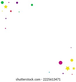 Color Circle and Star Carnival Vector White Background. Fun Shine Illustration. Abstract Starfall Wallpaper. Falling Polka Festival Invitation.