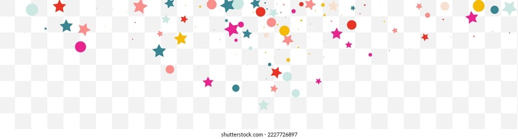 Color Circle and Star Festival Vector Transparent Panoramic Background. Festive Dust Card. Celebration Starfall Texture. Rainbow Constellation Christmas Design.