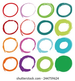 Color circles drawn with brush to highlight something. Stylish elements for design. Vector illustration.