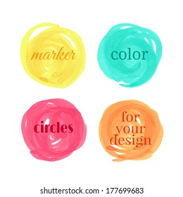 Color circles drawn with markers. Stylish elements for design. Vector illustration